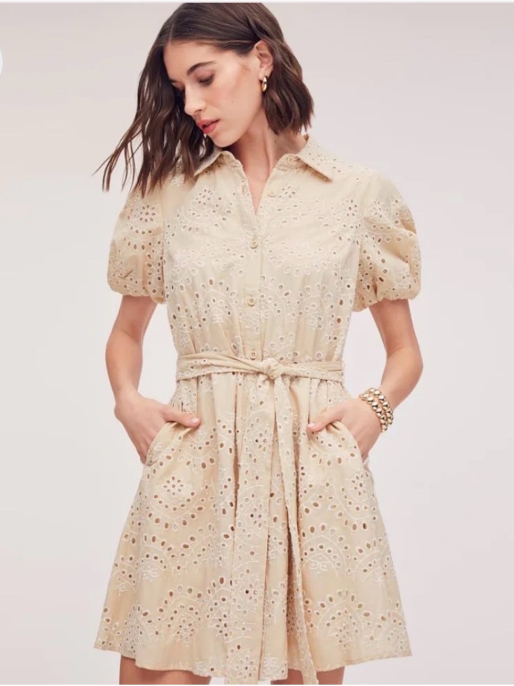Sam Edelman Blush Eyelet Mini Shirt Dress with Tie Waist sz 8